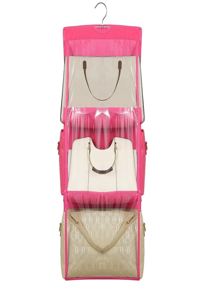 GBMI Handbag Organizer, Bag Organiser for Ladies Handbags, Purse, Clutch, clothes organiser for wardrobe, Purse Organiser With Hanger, Women, Non-Woven (6 Pocket- 90 X 35 X 35 Cm (Pack Of 2), Pink) - Image 2